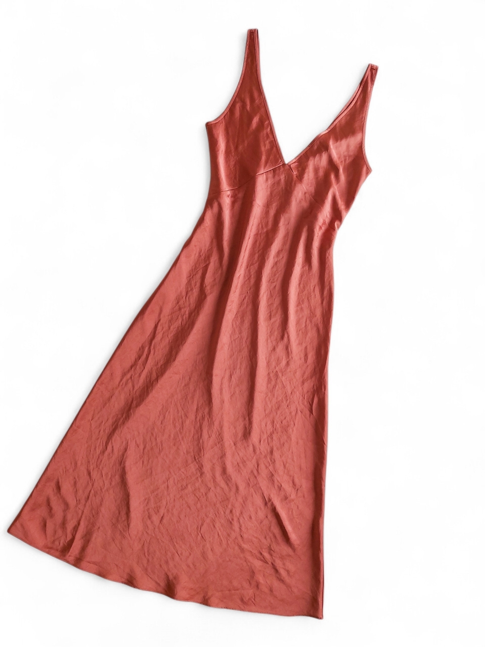Aritzia Wilfred Slip Dress M Satin V-neck Maxi Midi Terracotta Silk Feminine